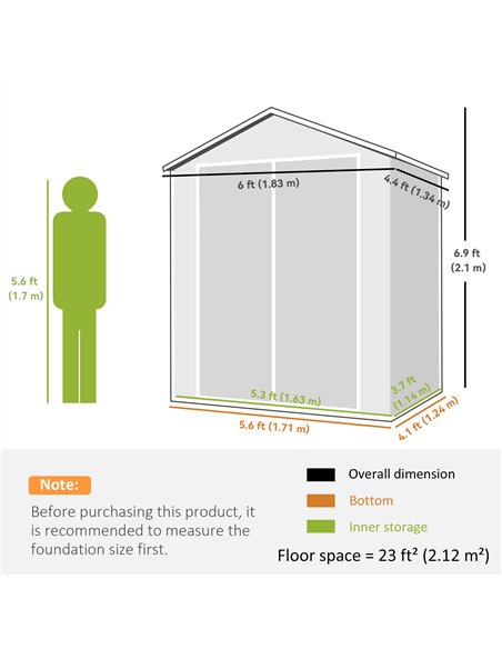 Outsunny 6'x4.5' Garden Storage Shed, Lockable Garden Shed with Double Doors, Window, Vent and Plastic Roof, Dark Grey - pic 180772 | FastDaddyshop