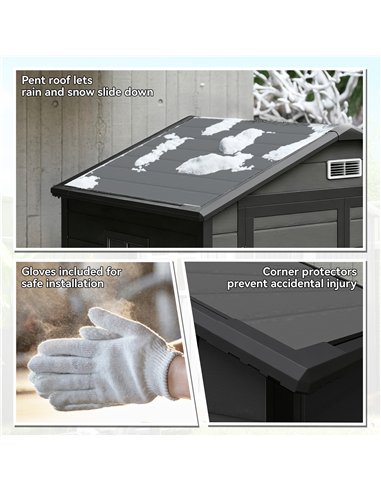 Outsunny 6'x4.5' Garden Storage Shed, Lockable Garden Shed with Double Doors, Window, Vent and Plastic Roof, Dark Grey