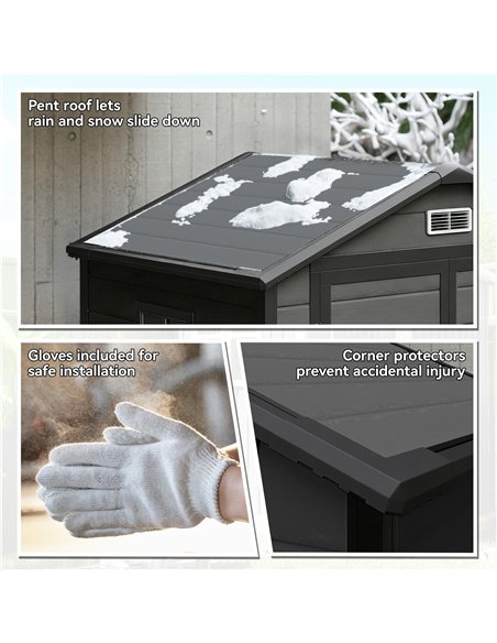 Outsunny 6'x4.5' Garden Storage Shed, Lockable Garden Shed with Double Doors, Window, Vent and Plastic Roof, Dark Grey - pic 180777 | FastDaddyshop