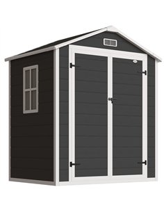 Outsunny 6'x4.5' Garden Storage Shed, Lockable Garden Shed with Double Doors, Window, Vent and Plastic Roof, Black