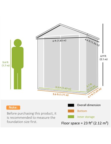 Outsunny 6'x4.5' Garden Storage Shed, Lockable Garden Shed with Double Doors, Window, Vent and Plastic Roof, Black