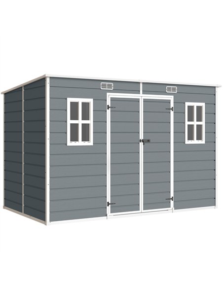 Outsunny 10 x 6 ft Resin Garden Shed, Outdoor Storage Shed with Floor, Windows, Lockable Doors and Vents, Grey - pic 180788 | FastDaddyshop