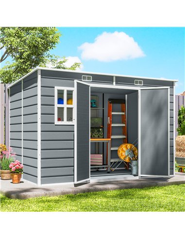 Outsunny 10 x 6 ft Resin Garden Shed, Outdoor Storage Shed with Floor, Windows, Lockable Doors and Vents, Grey