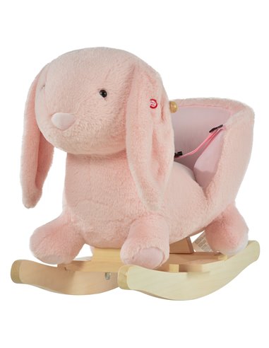 HOMCOM Toddlers Rabbit Plush Rocking Ride On w/ Sound Pink