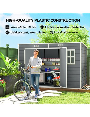 Outsunny 10 x 6 ft Resin Garden Shed, Outdoor Storage Shed with Floor, Windows, Lockable Doors and Vents, Grey