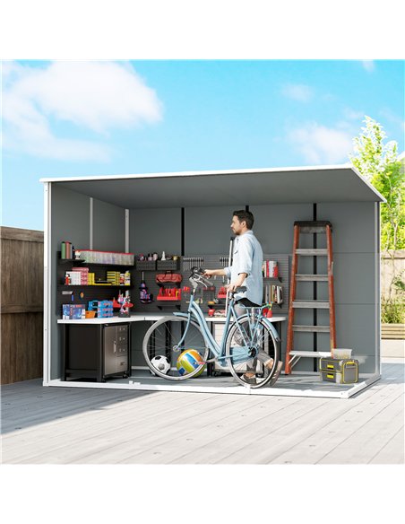 Outsunny 10 x 6 ft Resin Garden Shed, Outdoor Storage Shed with Floor, Windows, Lockable Doors and Vents, Grey - pic 180796 | FastDaddyshop