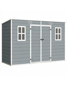 Outsunny 10 x 4 ft Resin Garden Shed, Outdoor Storage Shed with Floor, Windows, Lockable Doors and Vents, Grey