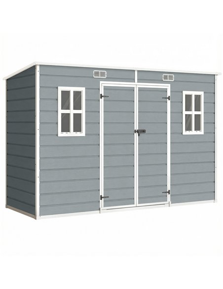 Outsunny 10 x 4 ft Resin Garden Shed, Outdoor Storage Shed with Floor, Windows, Lockable Doors and Vents, Grey - pic 180797 | FastDaddyshop