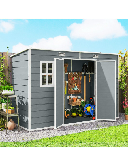 Outsunny 10 x 4 ft Resin Garden Shed, Outdoor Storage Shed with Floor, Windows, Lockable Doors and Vents, Grey - pic 180798 | FastDaddyshop