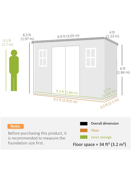Outsunny 10 x 4 ft Resin Garden Shed, Outdoor Storage Shed with Floor, Windows, Lockable Doors and Vents, Grey - pic 180799 | FastDaddyshop