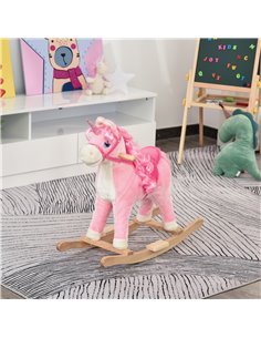 HOMCOM 3+ Kids Unicorn Plush Rocking Ride On with Sound, Pink 2