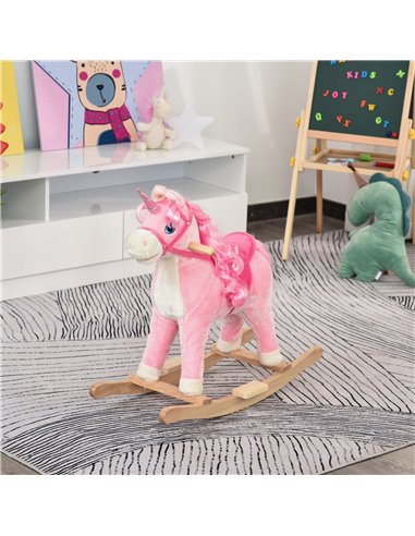 HOMCOM 3+ Kids Unicorn Plush Rocking Ride On with Sound, Pink