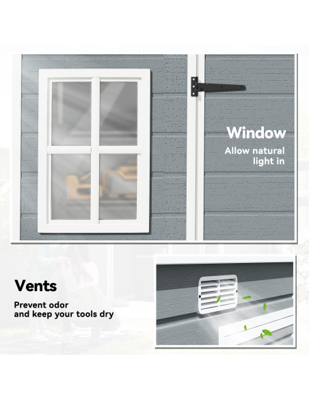 Outsunny 10 x 4 ft Resin Garden Shed, Outdoor Storage Shed with Floor, Windows, Lockable Doors and Vents, Grey - pic 180801 | FastDaddyshop