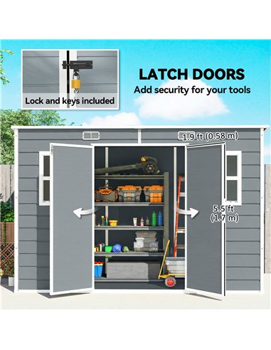 Outsunny 10 x 4 ft Resin Garden Shed, Outdoor Storage Shed with Floor, Windows, Lockable Doors and Vents, Grey