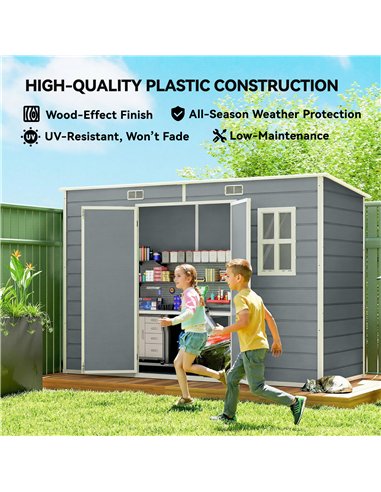 Outsunny 10 x 4 ft Resin Garden Shed, Outdoor Storage Shed with Floor, Windows, Lockable Doors and Vents, Grey