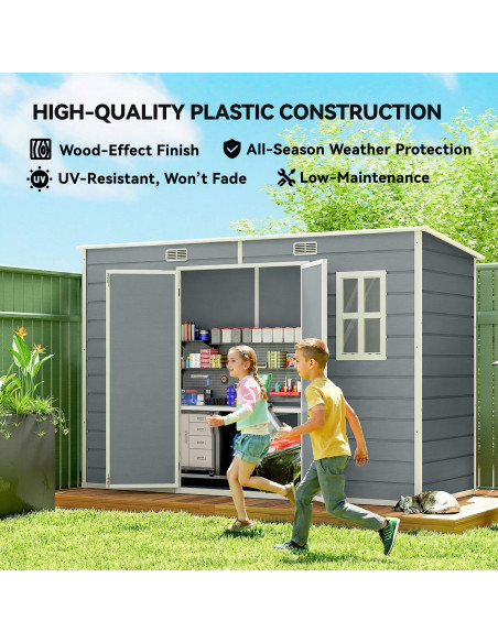 Outsunny 10 x 4 ft Resin Garden Shed, Outdoor Storage Shed with Floor, Windows, Lockable Doors and Vents, Grey - pic 180804 | FastDaddyshop