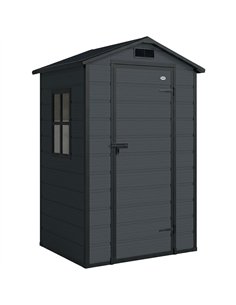 Outsunny 4 x 3 ft Plastic Garden Shed with Floor, Outdoor Storage Shed with Lockable Door, Window and Vent, Dark Grey