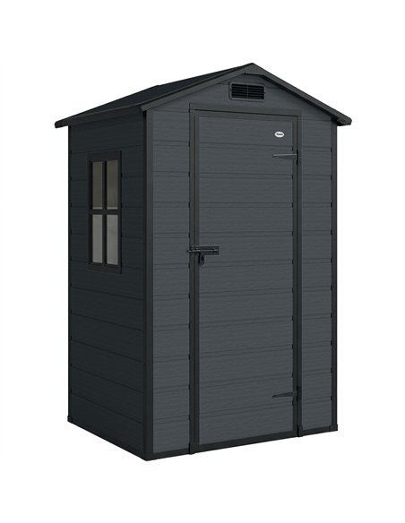 Outsunny 4 x 3 ft Plastic Garden Shed with Floor, Outdoor Storage Shed with Lockable Door, Window and Vent, Dark Grey - pic 180806 | FastDaddyshop