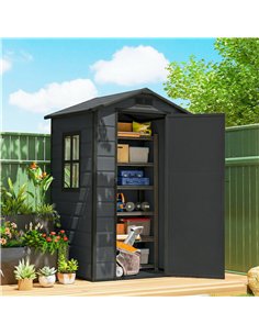 Outsunny 4 x 3 ft Plastic Garden Shed with Floor, Outdoor Storage Shed with Lockable Door, Window and Vent, Dark Grey 2