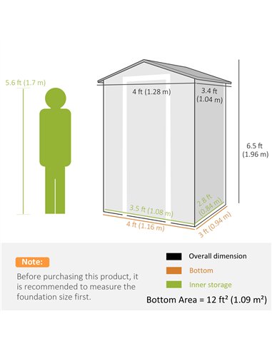 Outsunny 4 x 3 ft Plastic Garden Shed with Floor, Outdoor Storage Shed with Lockable Door, Window and Vent, Dark Grey