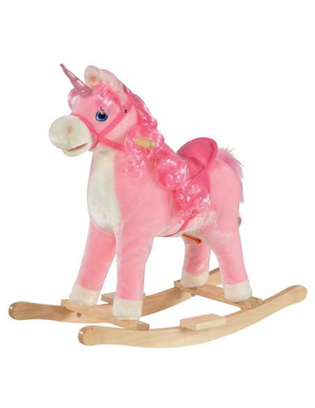 HOMCOM 3+ Kids Unicorn Plush Rocking Ride On with Sound, Pink - pic 18081 | FastDaddyshop