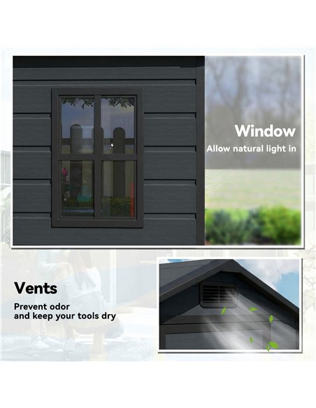 Outsunny 4 x 3 ft Plastic Garden Shed with Floor, Outdoor Storage Shed with Lockable Door, Window and Vent, Dark Grey - pic 180810 | FastDaddyshop