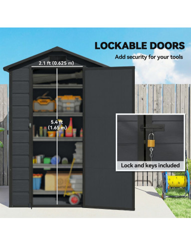 Outsunny 4 x 3 ft Plastic Garden Shed with Floor, Outdoor Storage Shed with Lockable Door, Window and Vent, Dark Grey
