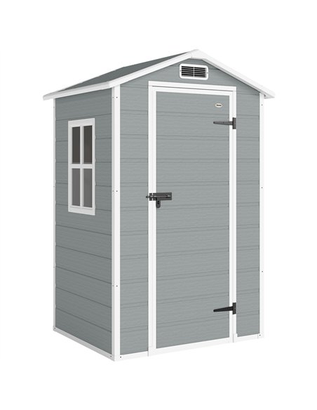 Outsunny 4 x 3 ft Plastic Garden Shed with Floor, Outdoor Storage Shed with Lockable Door, Window and Vent, Light Grey - pic 180815 | FastDaddyshop