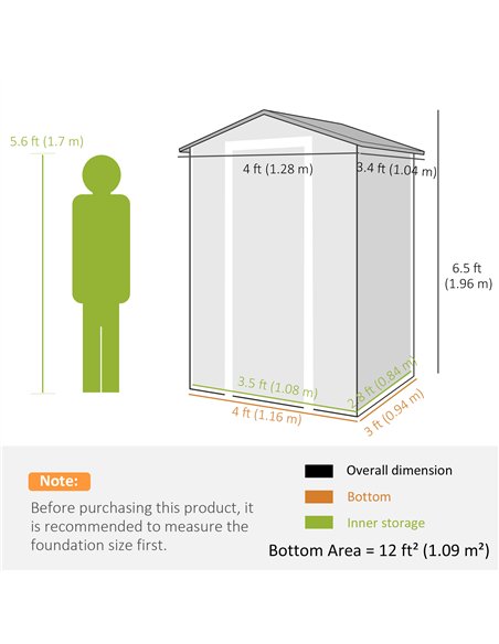 Outsunny 4 x 3 ft Plastic Garden Shed with Floor, Outdoor Storage Shed with Lockable Door, Window and Vent, Light Grey - pic 180817 | FastDaddyshop