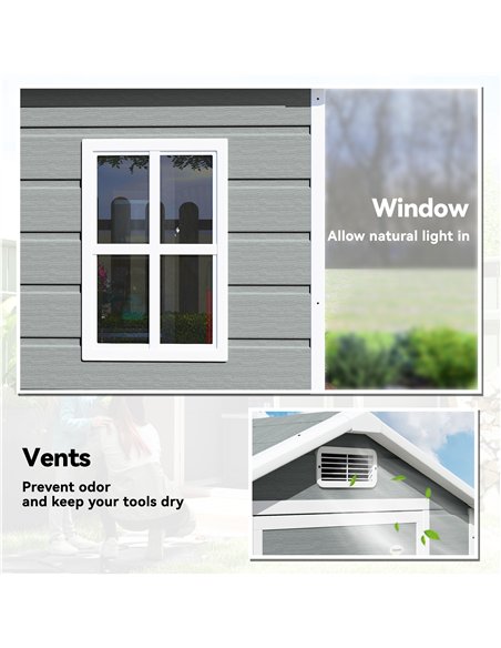 Outsunny 4 x 3 ft Plastic Garden Shed with Floor, Outdoor Storage Shed with Lockable Door, Window and Vent, Light Grey - pic 180819 | FastDaddyshop