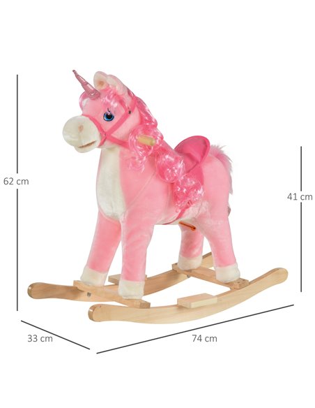 HOMCOM 3+ Kids Unicorn Plush Rocking Ride On with Sound, Pink - pic 18082 | FastDaddyshop