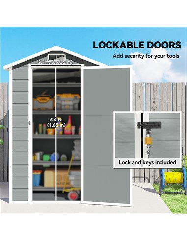 Outsunny 4 x 3 ft Plastic Garden Shed with Floor, Outdoor Storage Shed with Lockable Door, Window and Vent, Light Grey
