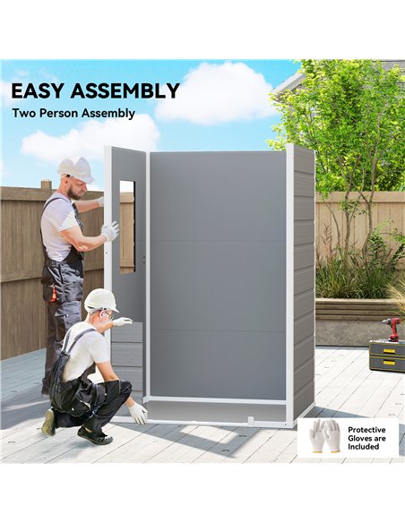 Outsunny 4 x 3 ft Plastic Garden Shed with Floor, Outdoor Storage Shed with Lockable Door, Window and Vent, Light Grey - pic 180821 | FastDaddyshop