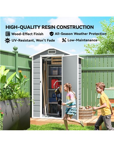Outsunny 4 x 3 ft Plastic Garden Shed with Floor, Outdoor Storage Shed with Lockable Door, Window and Vent, Light Grey
