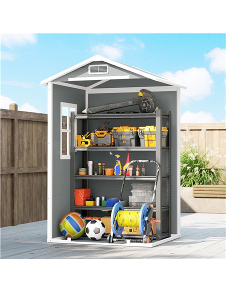 Outsunny 4 x 3 ft Plastic Garden Shed with Floor, Outdoor Storage Shed with Lockable Door, Window and Vent, Light Grey - pic 180823 | FastDaddyshop