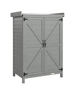 Outsunny Wooden Garden Shed, Garden Tool Storage Shed with Shelf and Side Hooks, 71.5 x 39 x 95 cm, Grey