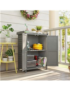 Outsunny Wooden Garden Shed, Garden Tool Storage Shed with Shelf and Side Hooks, 71.5 x 39 x 95 cm, Grey 2