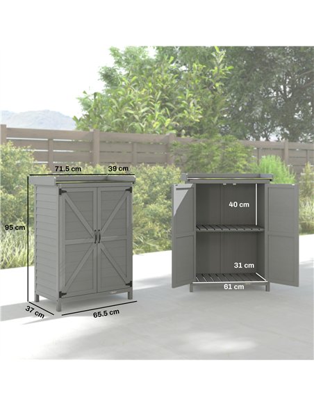 Outsunny Wooden Garden Shed, Garden Tool Storage Shed with Shelf and Side Hooks, 71.5 x 39 x 95 cm, Grey - pic 180826 | FastDaddyshop
