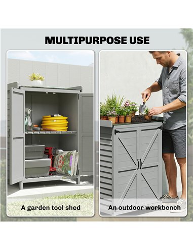 Outsunny Wooden Garden Shed, Garden Tool Storage Shed with Shelf and Side Hooks, 71.5 x 39 x 95 cm, Grey