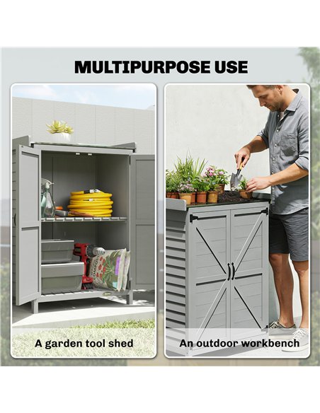 Outsunny Wooden Garden Shed, Garden Tool Storage Shed with Shelf and Side Hooks, 71.5 x 39 x 95 cm, Grey - pic 180827 | FastDaddyshop