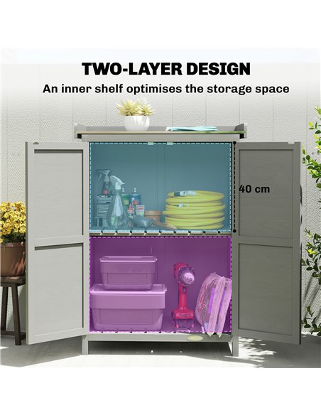 Outsunny Wooden Garden Shed, Garden Tool Storage Shed with Shelf and Side Hooks, 71.5 x 39 x 95 cm, Grey - pic 180829 | FastDaddyshop