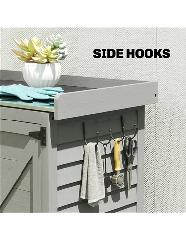 Outsunny Wooden Garden Shed, Garden Tool Storage Shed with Shelf and Side Hooks, 71.5 x 39 x 95 cm, Grey