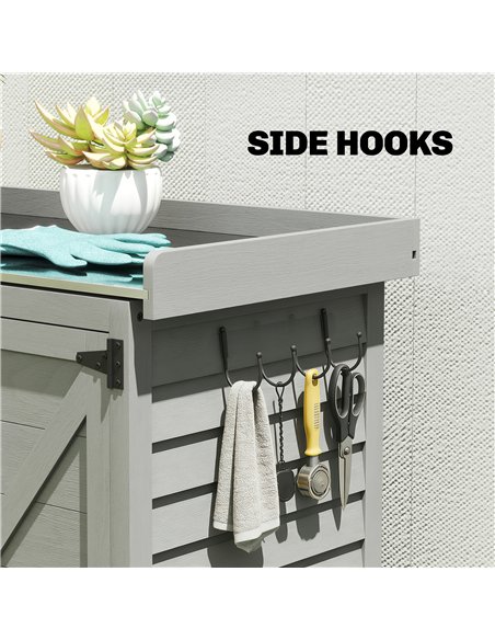 Outsunny Wooden Garden Shed, Garden Tool Storage Shed with Shelf and Side Hooks, 71.5 x 39 x 95 cm, Grey - pic 180830 | FastDaddyshop