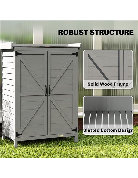 Outsunny Wooden Garden Shed, Garden Tool Storage Shed with Shelf and Side Hooks, 71.5 x 39 x 95 cm, Grey - pic 180831 | FastDaddyshop