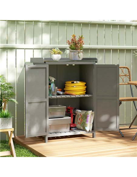 Outsunny Wooden Garden Shed, Garden Tool Storage Shed with Shelf and Side Hooks, 71.5 x 39 x 95 cm, Grey - pic 180832 | FastDaddyshop