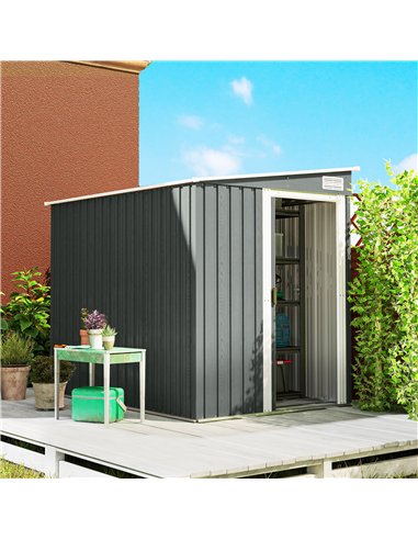 Outsunny 7 x 5ft Galvanised Metal Shed, with Sliding Door - Light Grey