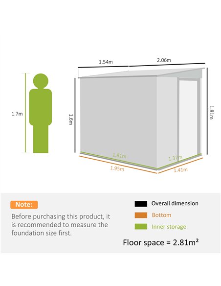 Outsunny 7 x 5ft Galvanised Metal Shed, with Sliding Door - Light Grey - pic 180835 | FastDaddyshop