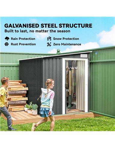 Outsunny 7 x 5ft Galvanised Metal Shed, with Sliding Door - Light Grey