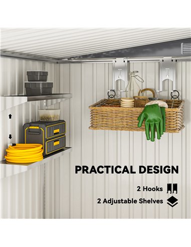 Outsunny 7 x 5ft Galvanised Metal Shed, with Sliding Door - Light Grey