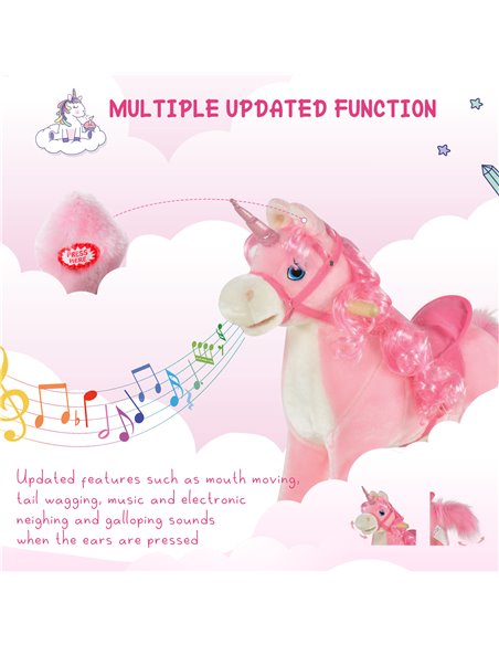 HOMCOM 3+ Kids Unicorn Plush Rocking Ride On with Sound, Pink - pic 18084 | FastDaddyshop